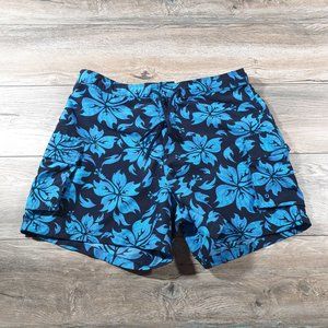 Catalina Mens Large 34" Waist Hawaiian Blue Floral Swim Trunks Beach Pool Resort